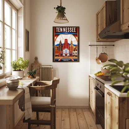 Tennessee USA 1950s Music City Skyline Travel Poster