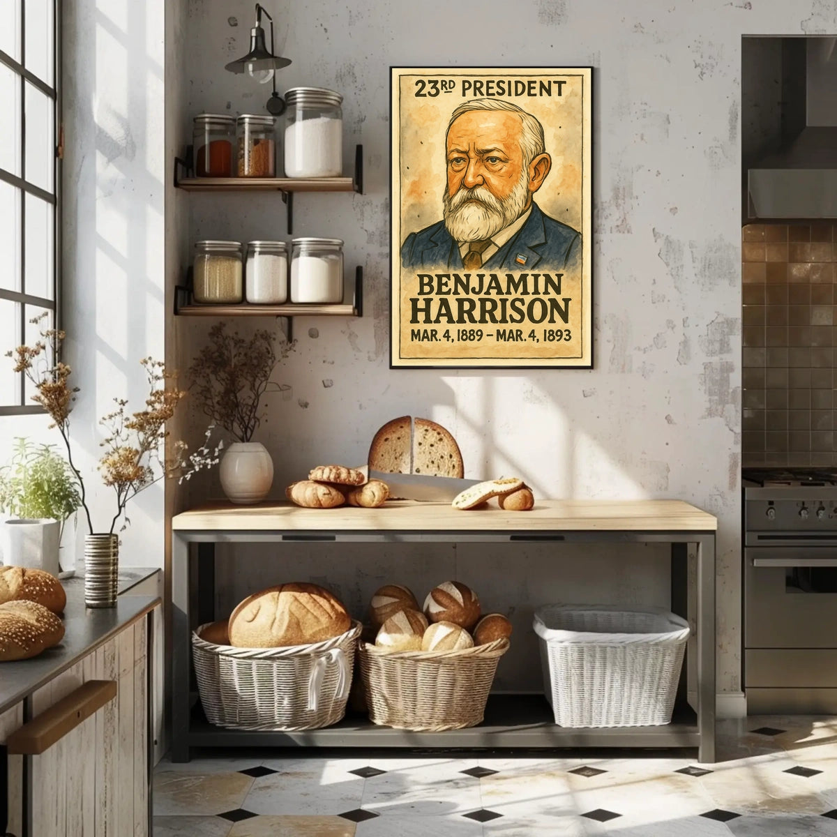 Benjamin Harrison 23rd President of the United States Exaggerated Cartoon Sketch Poster