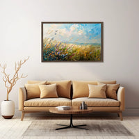 Vibrant Meadow Impressionist Poster with Soaring Birds
