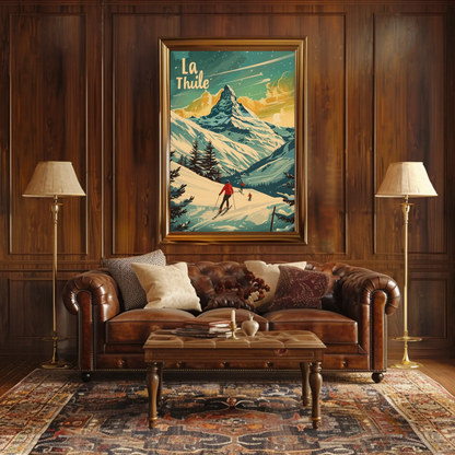 La Thuile Skiing Alps Sunset Travel Poster
