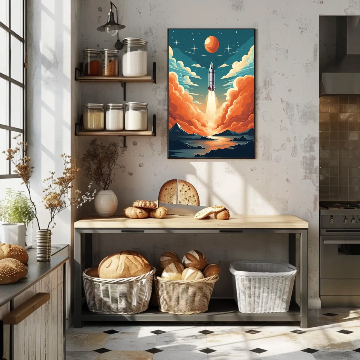 Rocket Launch Against Cosmic Backdrop Space or Astronomy Poster