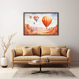 Hot Air Balloons Over Canyon Landscape Poster