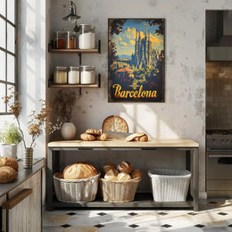 Barcelona's La Sagrada Familia Vintage Travel Poster