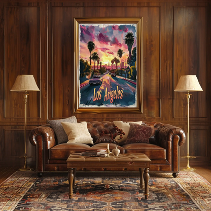 Los Angeles Palm Trees Pink Skies Sunset Travel Poster Travel Poster