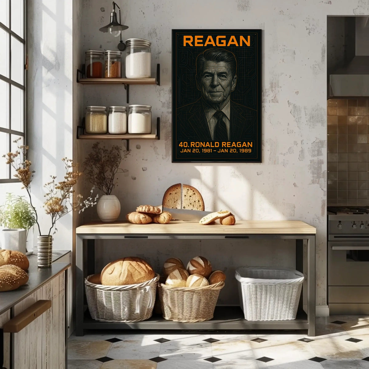 Ronald Reagan 40th President of the United States Techno Schematic Poster