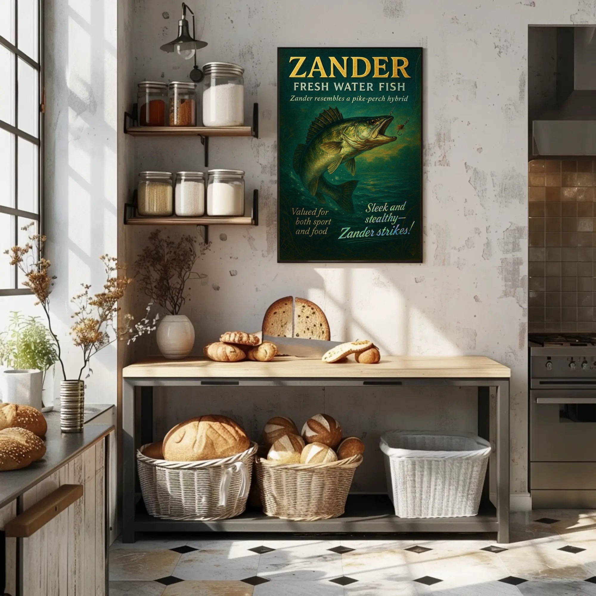 Zander Freshwater Fish Poster Vintage Fishing Print