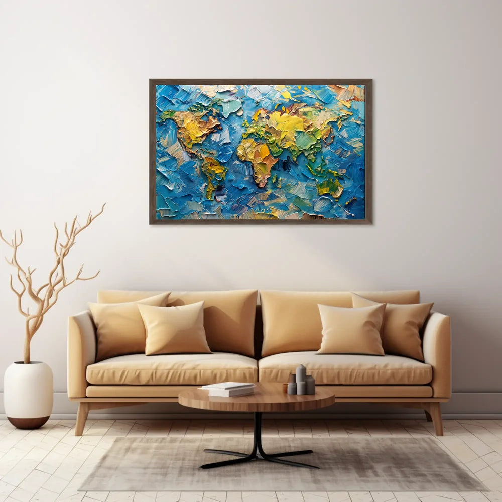 Textured Impressionistic World Map Palette Knife Poster