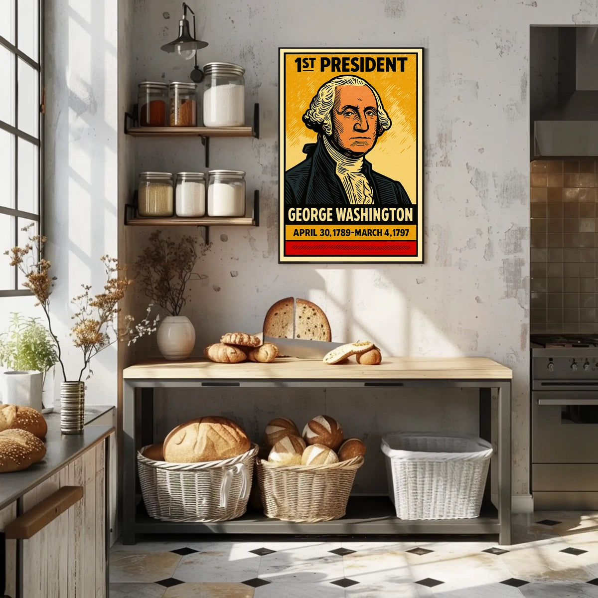 George Washington 1st President of the United States Inked Comic Style Poster