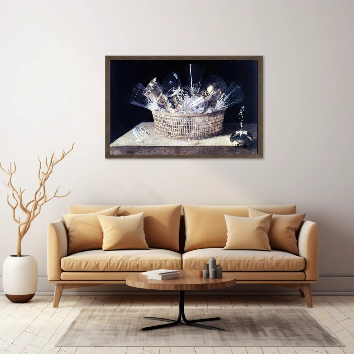 This poster features a classic still life painting with a focus on a Travel Poster