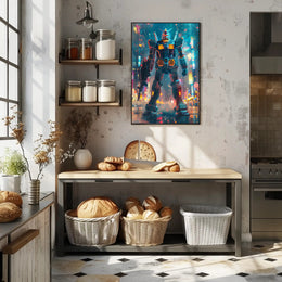Neon Mecha Warrior Art Print Poster For Home Decor PosterGoat