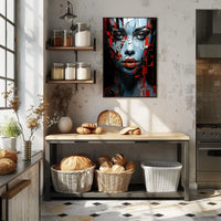 Fragmented Mosaic Female Face: Abstract Art Poster