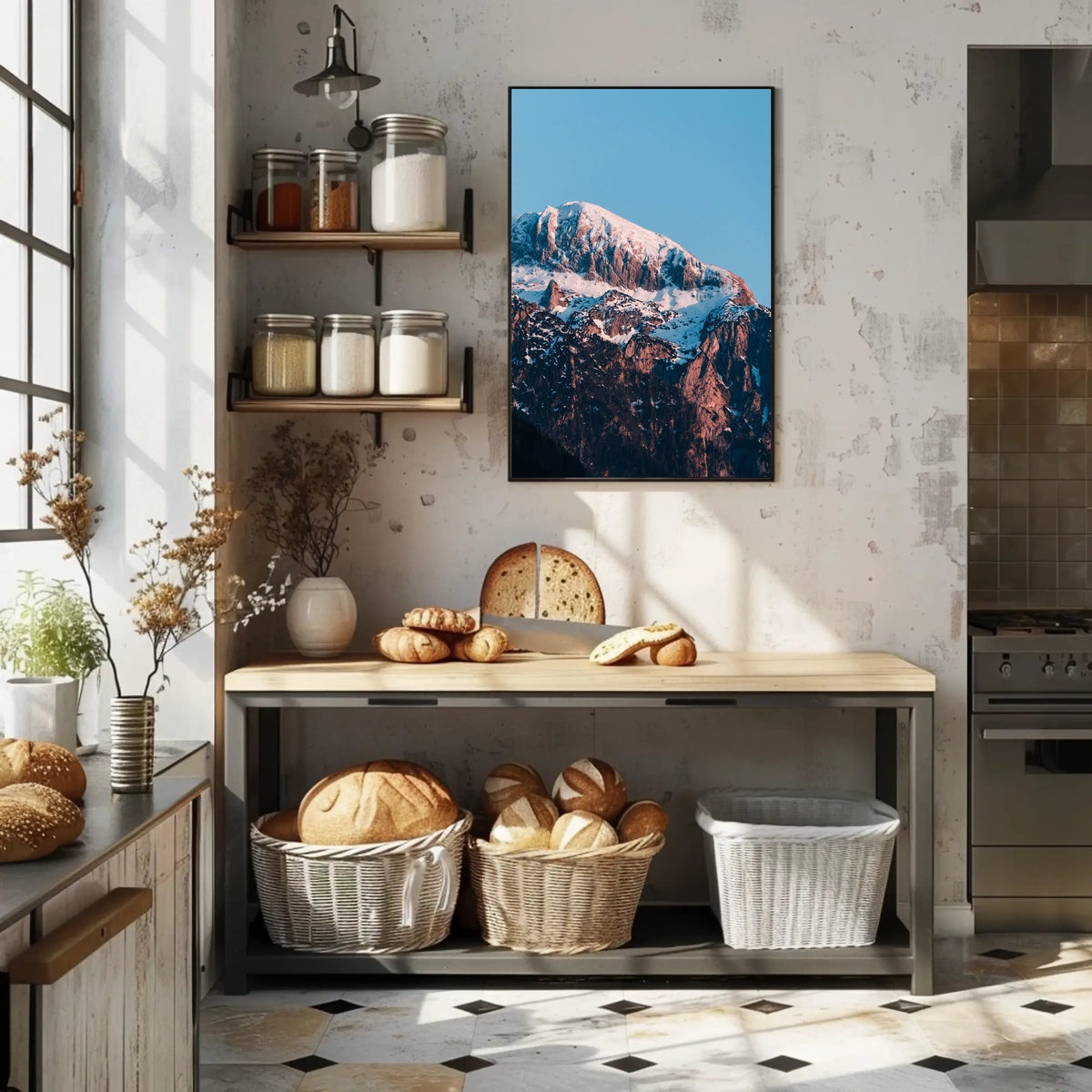 Majestic Snow-Capped Mountain Sunrise Photorealistic Poster