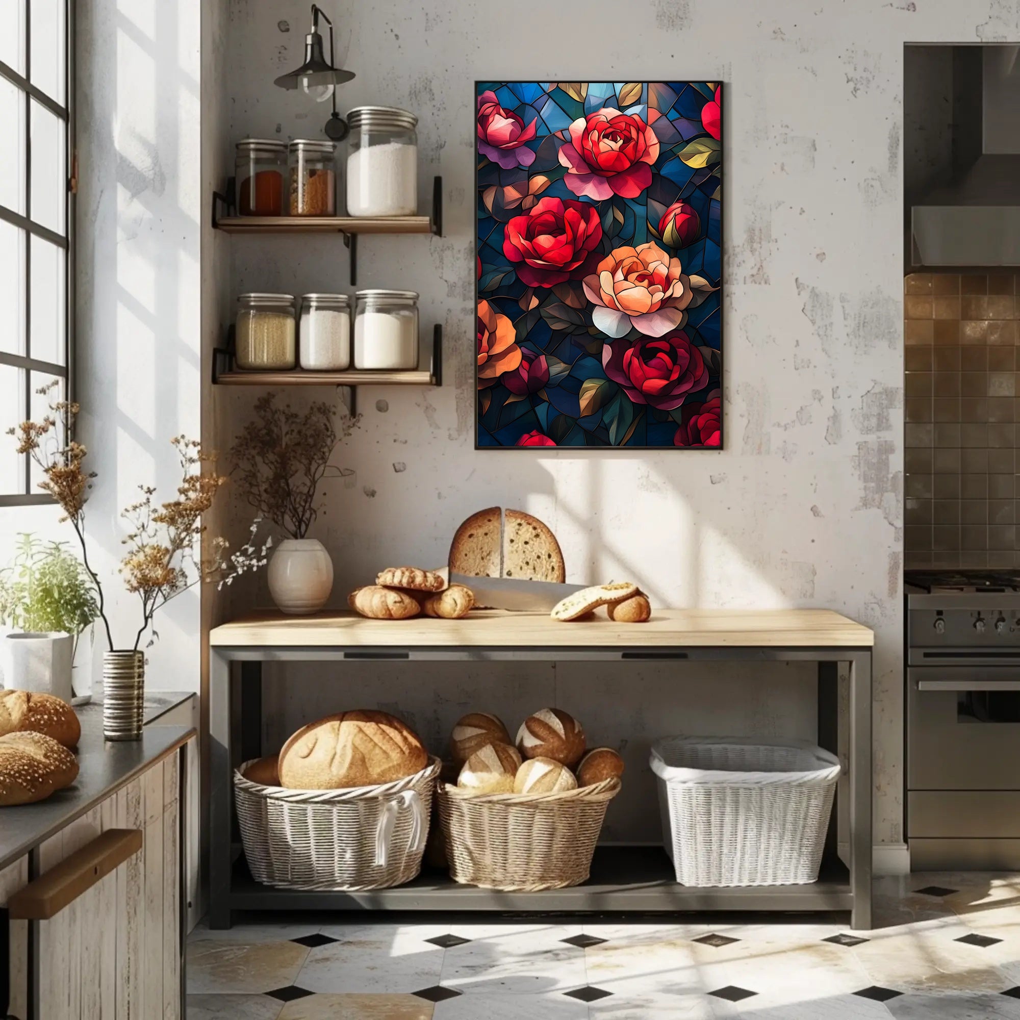Roses and Stained Glass Artistic Poster