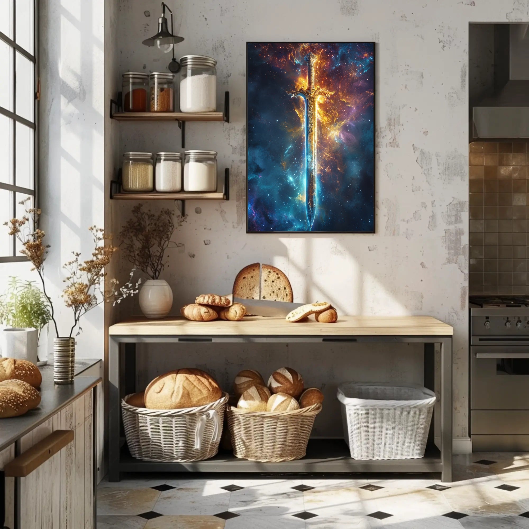 Cosmic Blade Art Print Poster for Home Decor and Wanderlust Enthusiasts PosterGoat