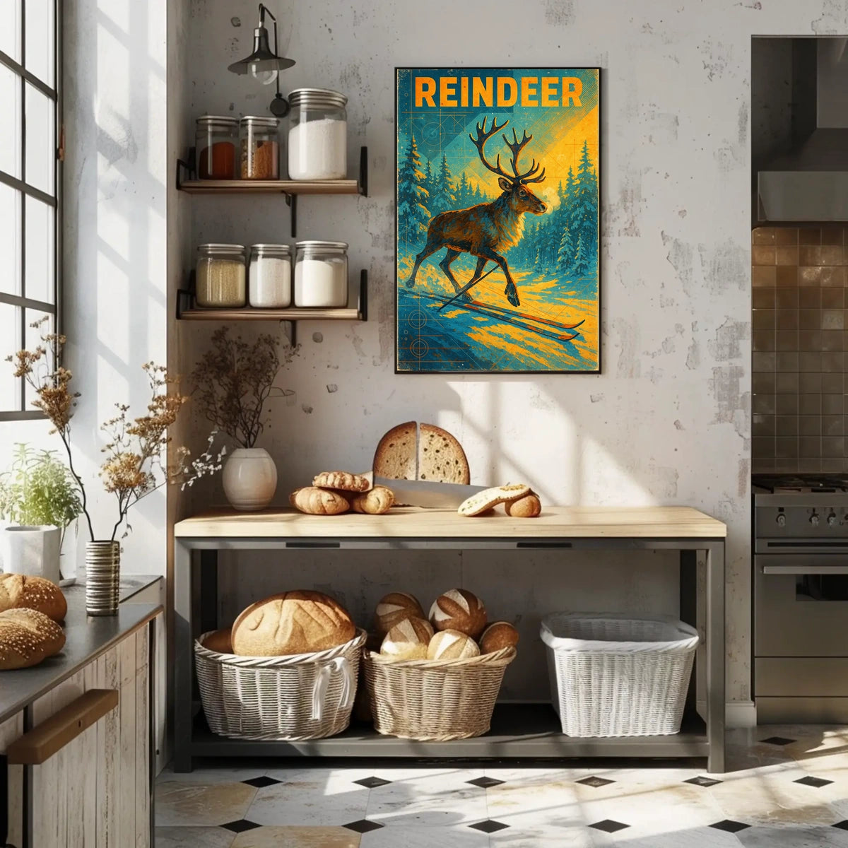Reindeer On Skis Poster