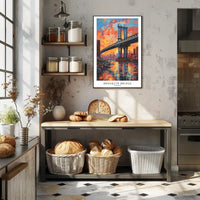 Brooklyn Bridge Sunset Urban Cityscape Painting Poster PosterGoat