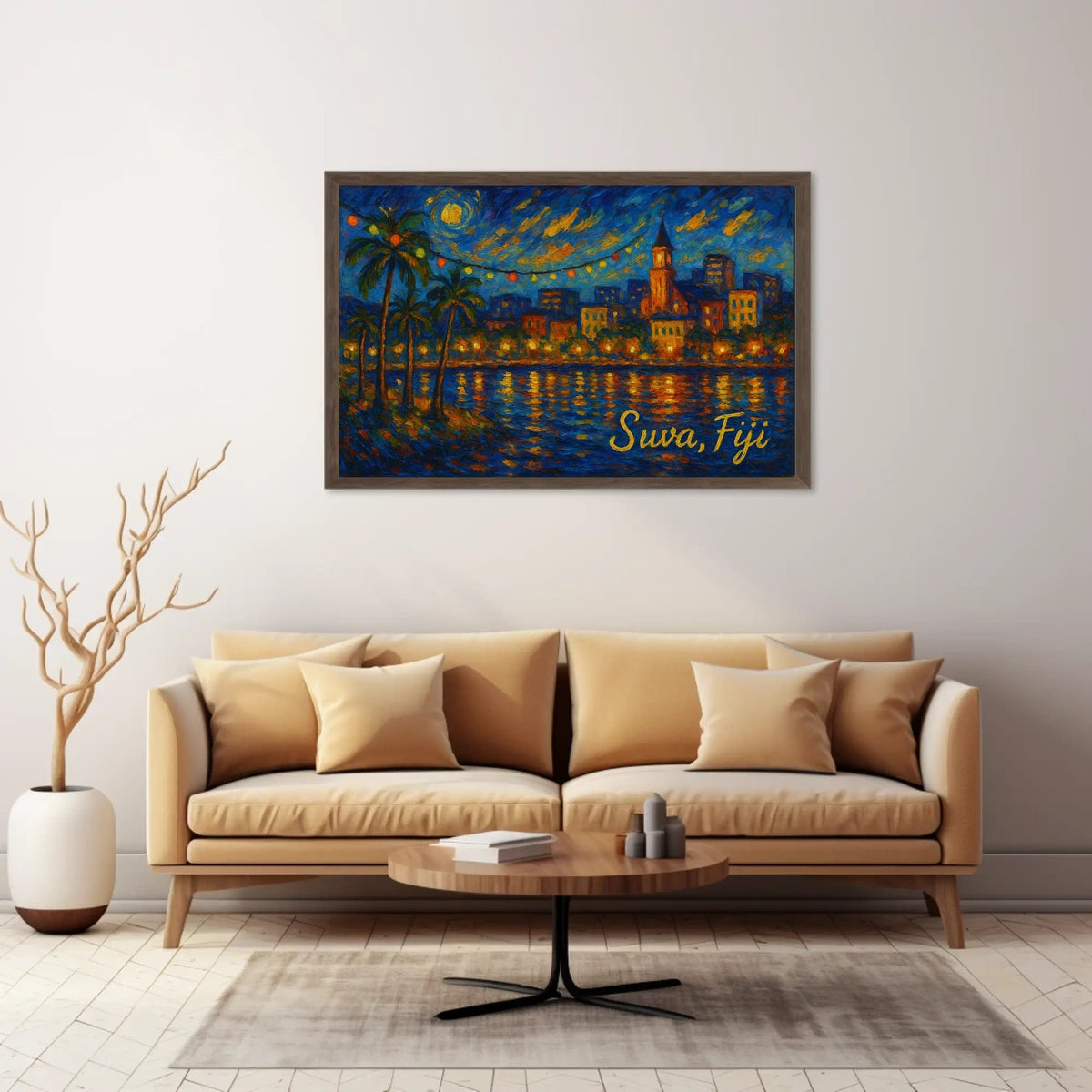 Suva Fiji Nighttime Island Cityscape Impressionism Digital Painting Wanderlust Decor Poster
