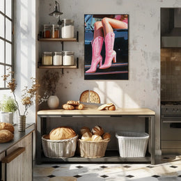 Pink Boots And Classic Car Poster Vintage Wall Art