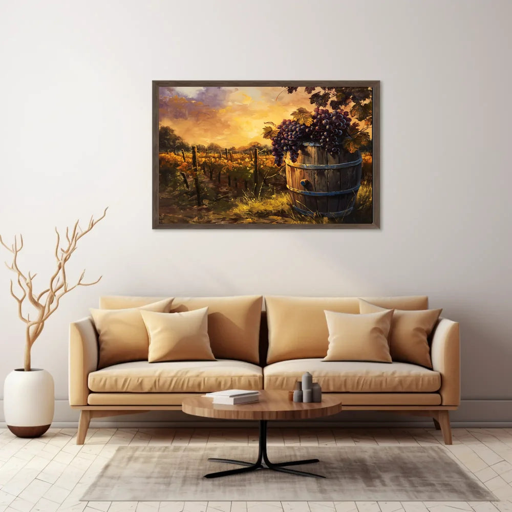 Serene Vineyard Sunset: Impressionistic Harvest Art Poster
