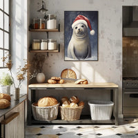 Festive Seal In Santa Hat Poster
