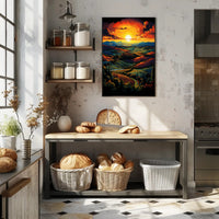 Vibrant Sunset Over Rolling Hills Poster