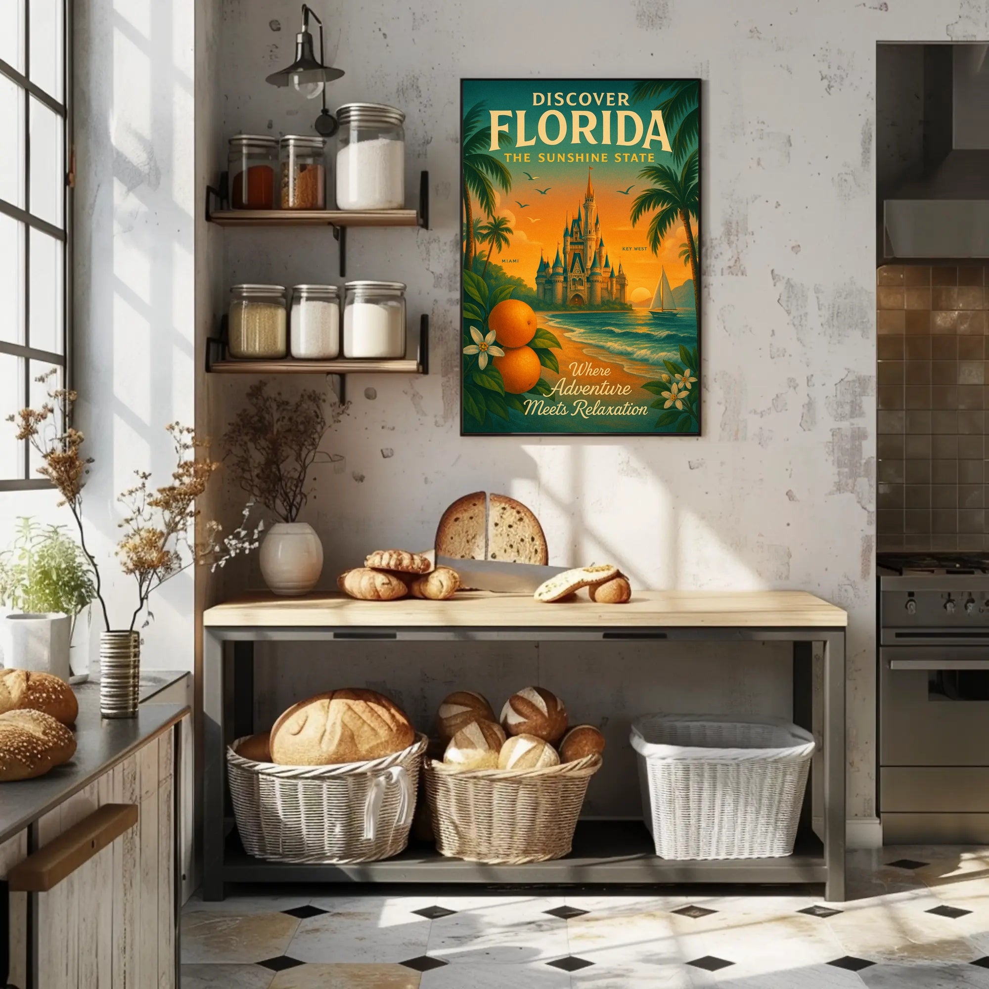 Florida Travel Poster Vintage Sunshine State Wall Art