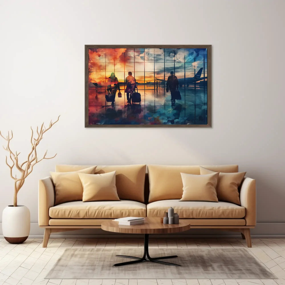 Airport Sunset Travelers: Abstract Watercolor Art Poster