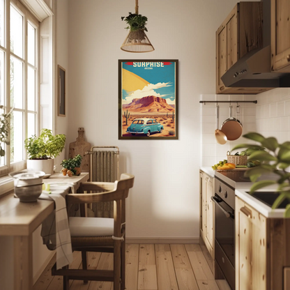 Surprise Arizona Sunset Desert Drive Vintage Travel Poster