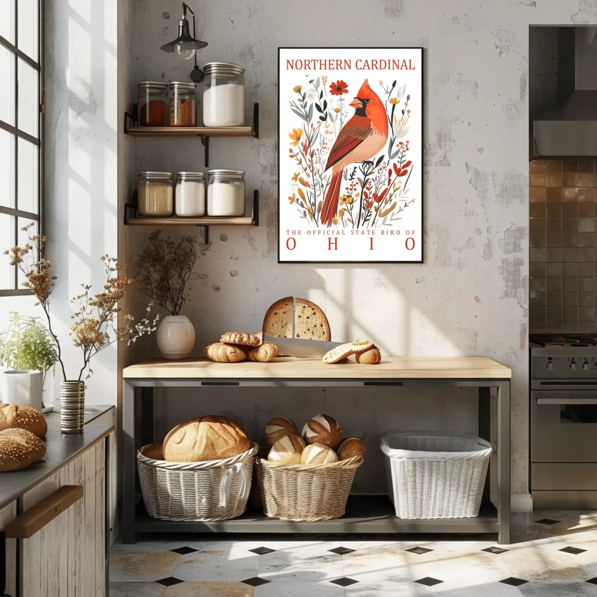 Northern Cardinal Ohio State Bird Art Poster
