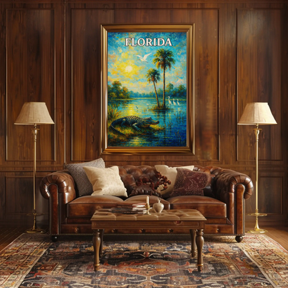 Florida Everglades Alligator Palms Wildlife Nature Poster