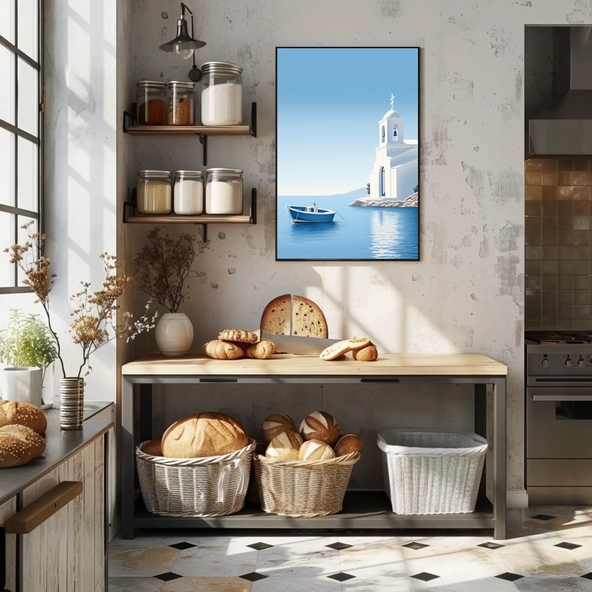 Mediterranean Escape Blue Coastal Scene Travel Poster