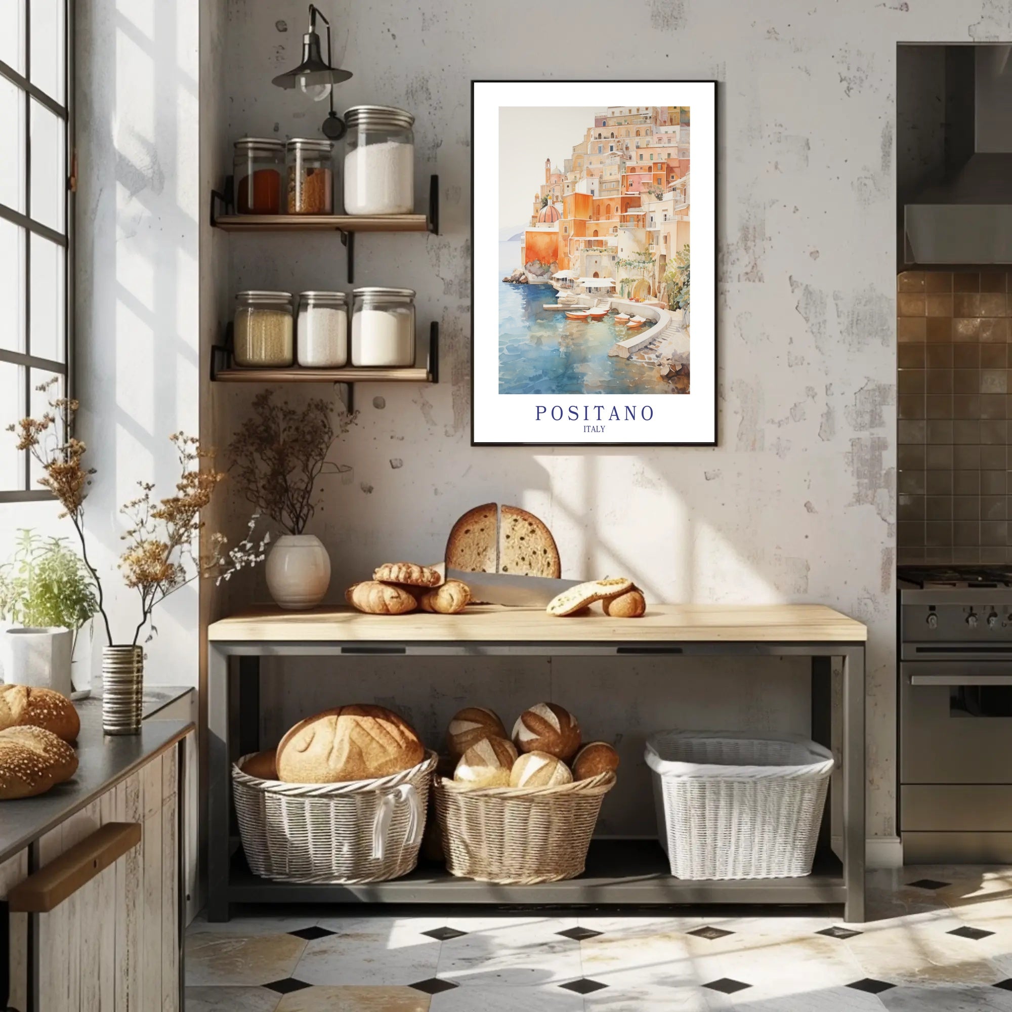 Positano Dreamscape: Serene Watercolor Travel Poster PosterGoat