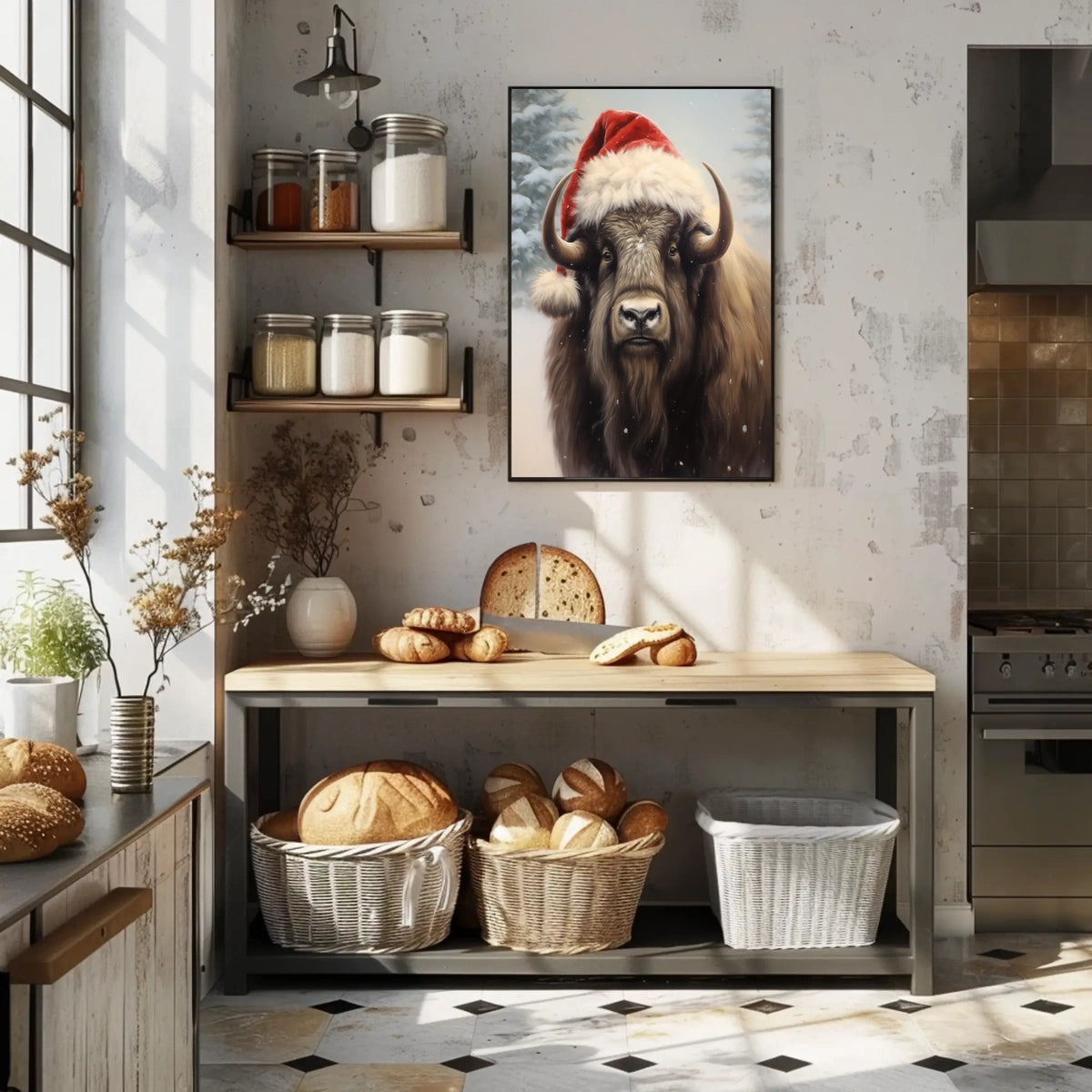 Festive Bison In Winter Wonderland Poster