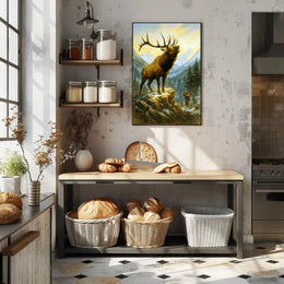 Majestic Elk in the Mountains Poster PosterGoat