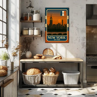 New York City Skyline Poster Vintage Wall Art