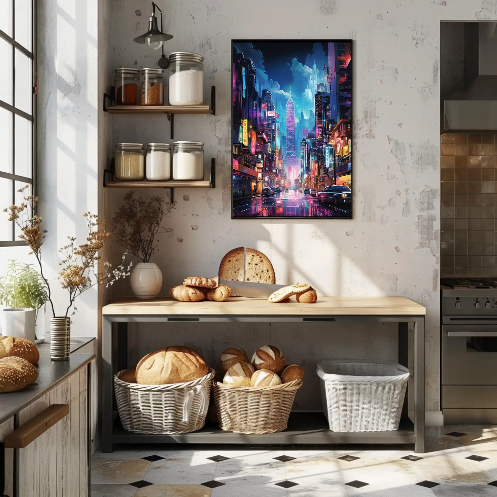 Futuristic Neon-Lit Cyberpunk Cityscape Futuristic Sci-Fi Poster