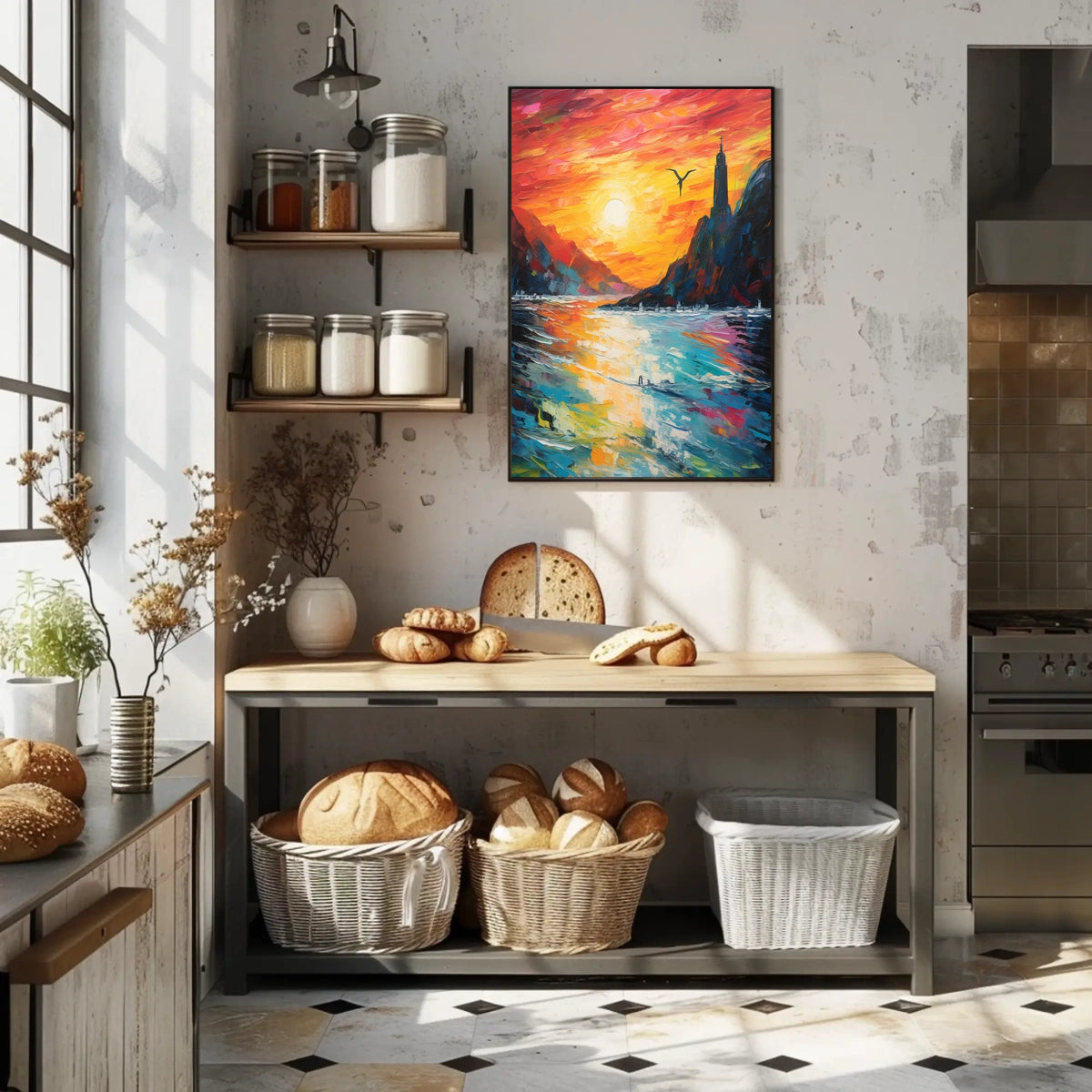 Serene Sunset Seascape: Impressionistic Artistic Poster