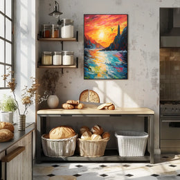 Serene Sunset Seascape: Impressionistic Artistic Poster