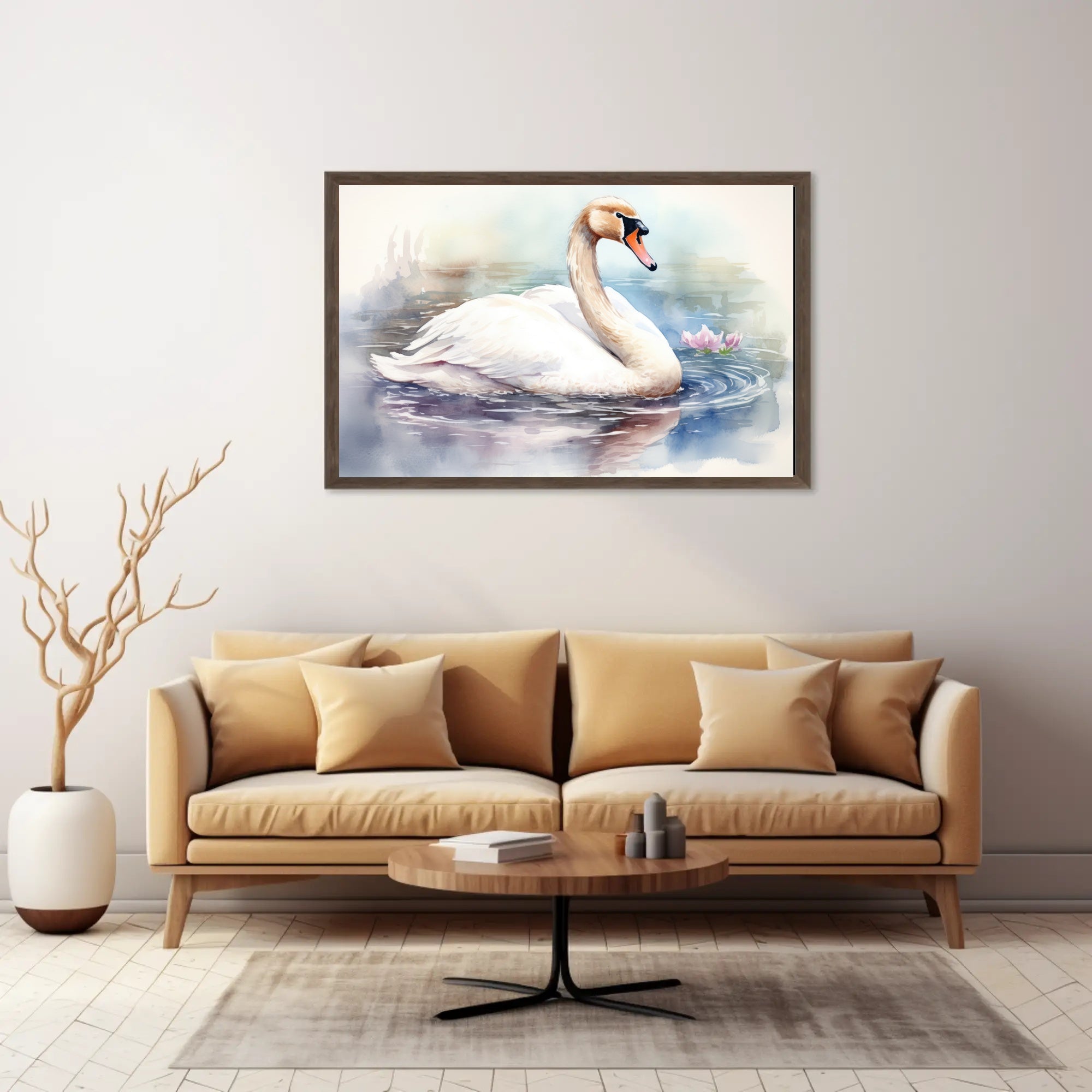 Tranquil Swan in Watercolor Poster PosterGoat