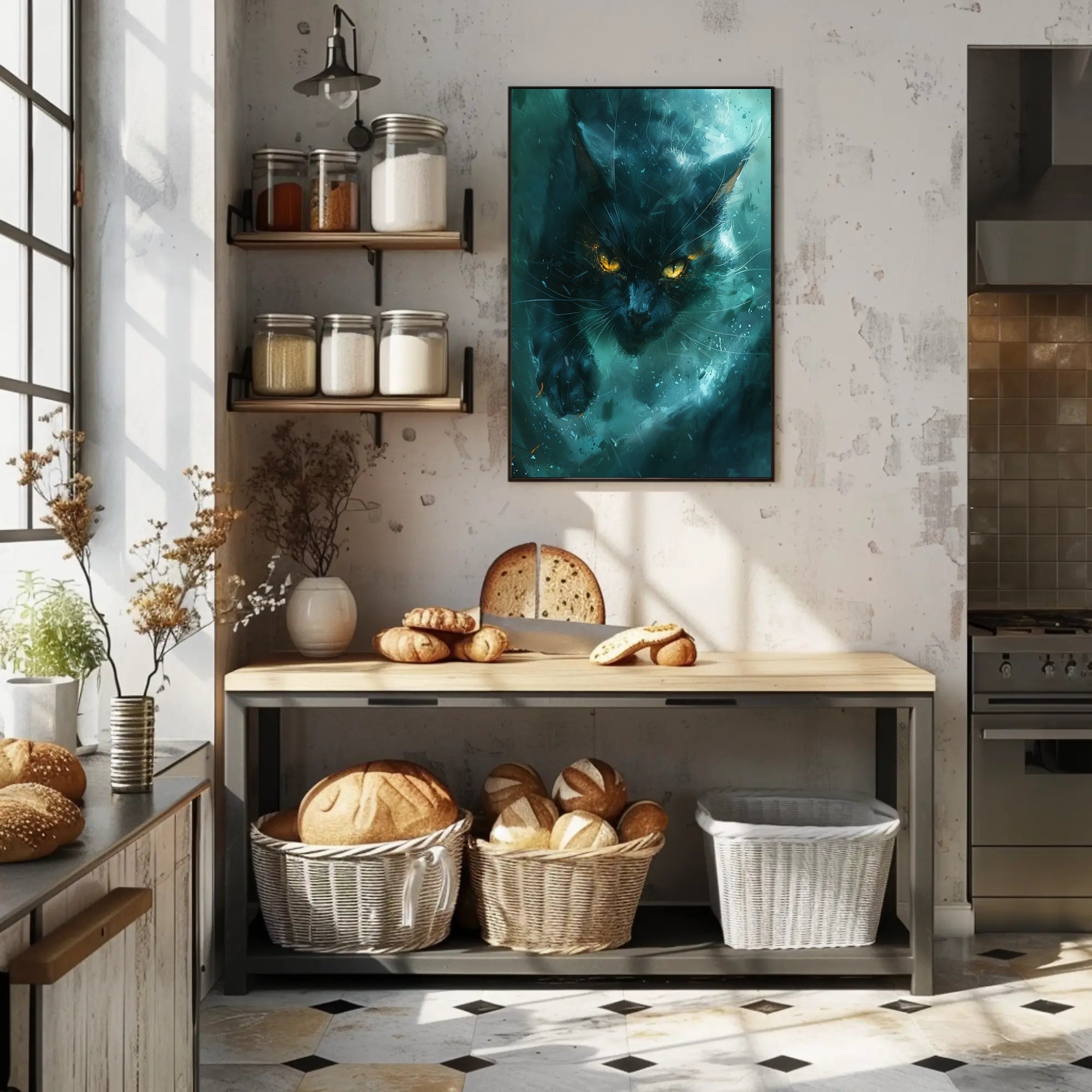 Mystical Black Cat Art Print Poster for Home Decor PosterGoat