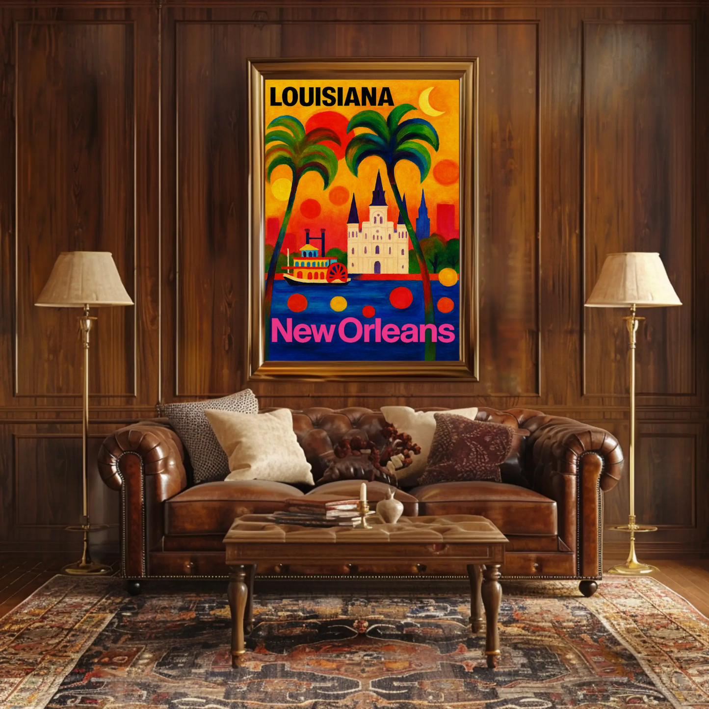 New Orleans Louisiana Steamboat Cathedral Cityscape Travel Poster