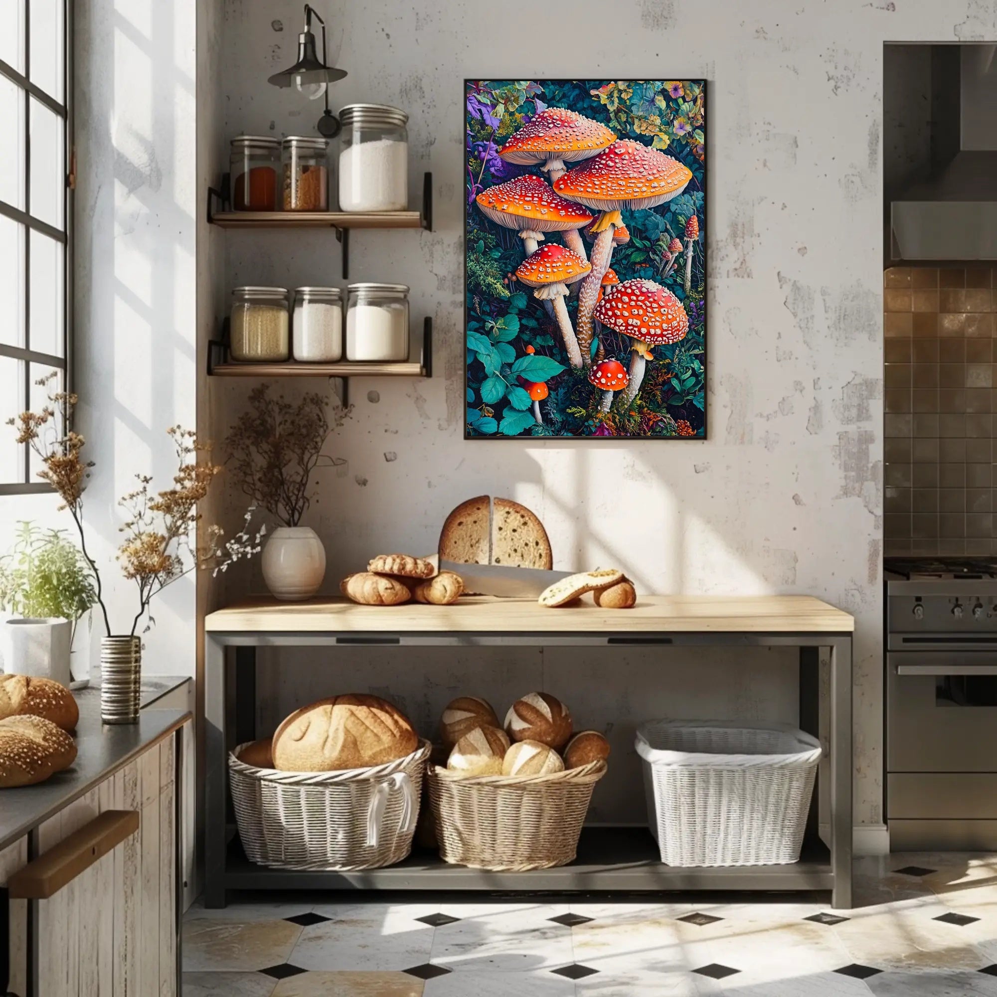 Vibrant Mushroom Illustration Enchanting Fantasy or Mythology Poster