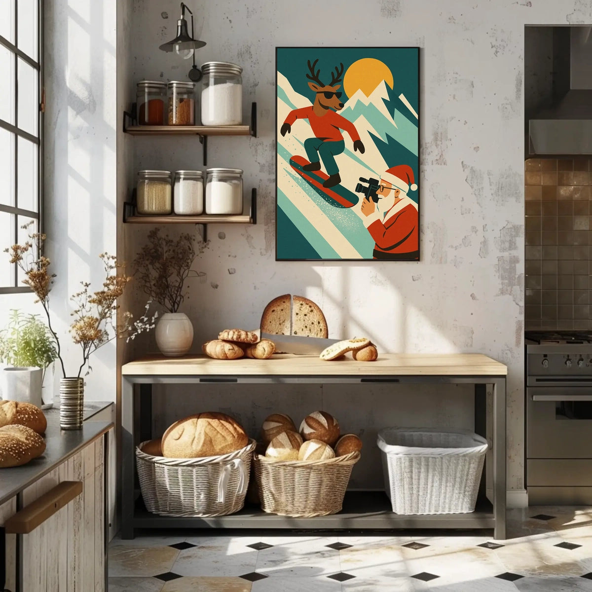 Holiday Adventure Snowboarding Reindeer Poster