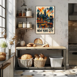 New York City Watercolor Cityscape Poster Abstract Wall Art