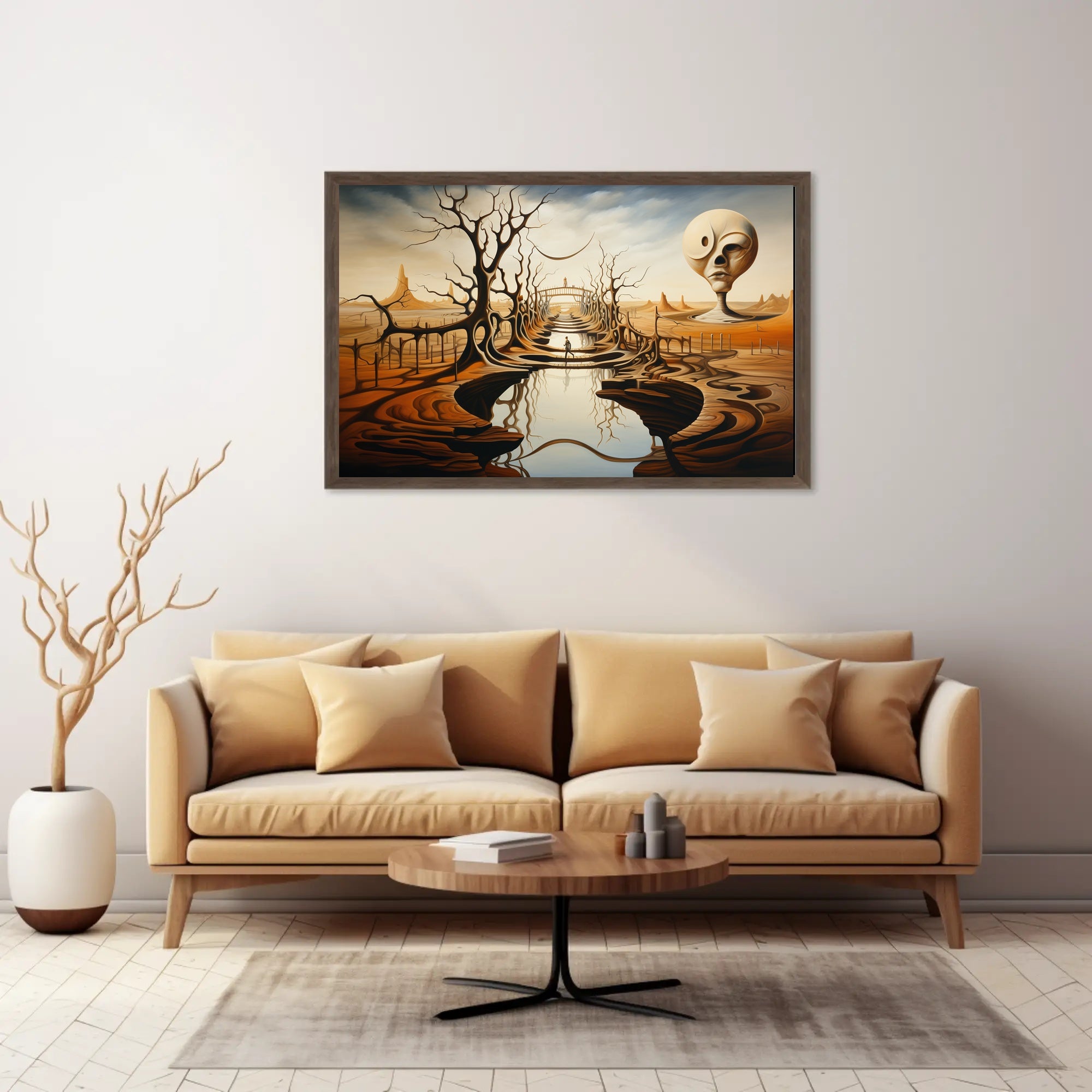 Surreal Landscape with Enigmatic Sculpture Artistic Poster