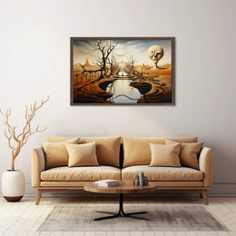 Surreal Landscape with Enigmatic Sculpture Artistic Poster