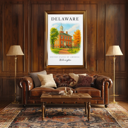 Wilmington Delaware Courthouse Autumn Travel Poster