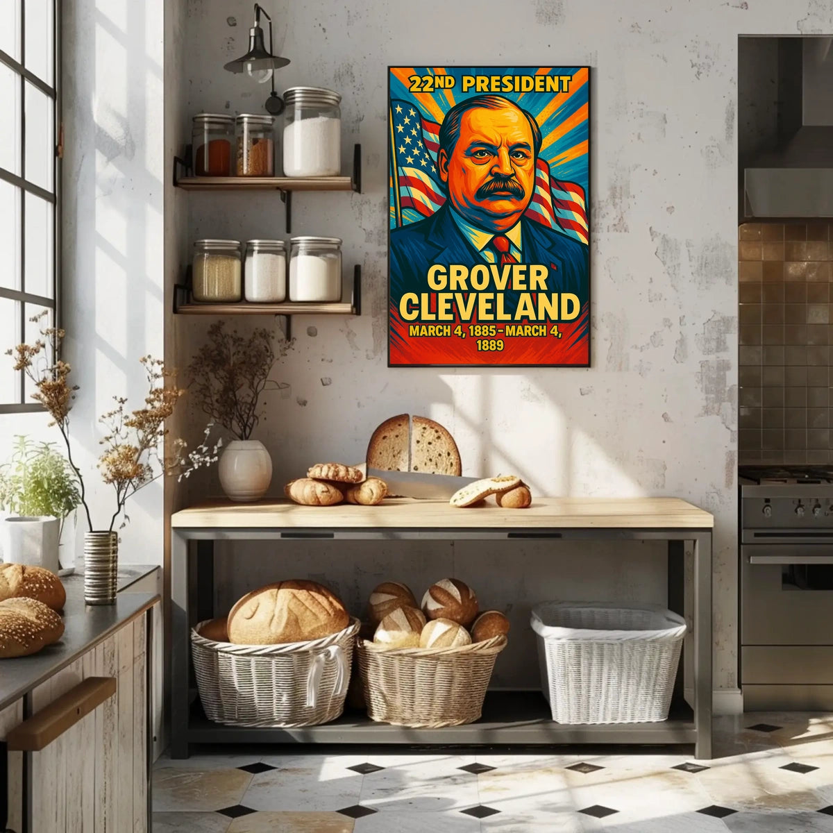 Grover Cleveland 22nd President of the United States Colorful Comic Book Style Poster