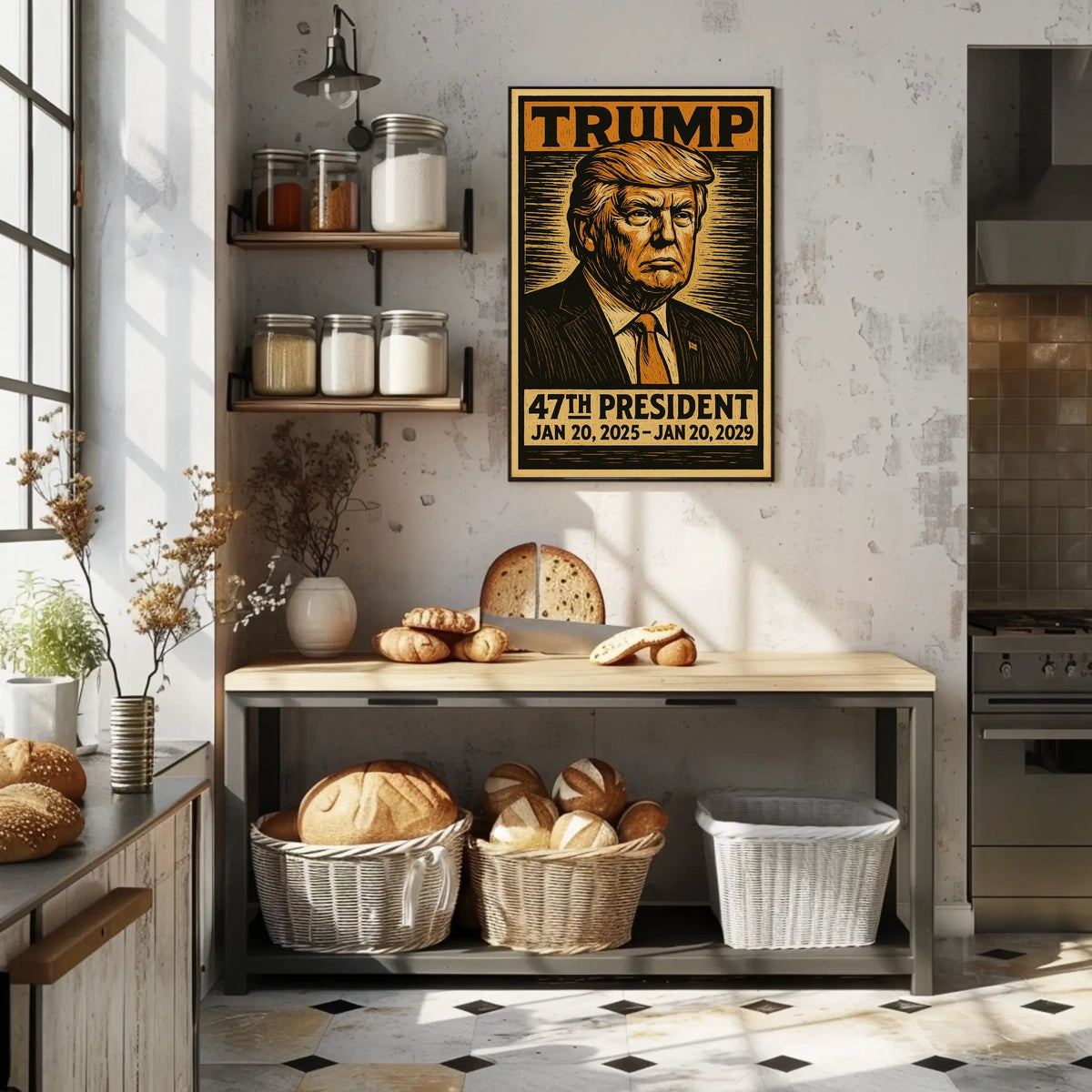Determined Resolve Donald Trump Leadership Woodcut Vintage Style Patriotism Portrait Poster