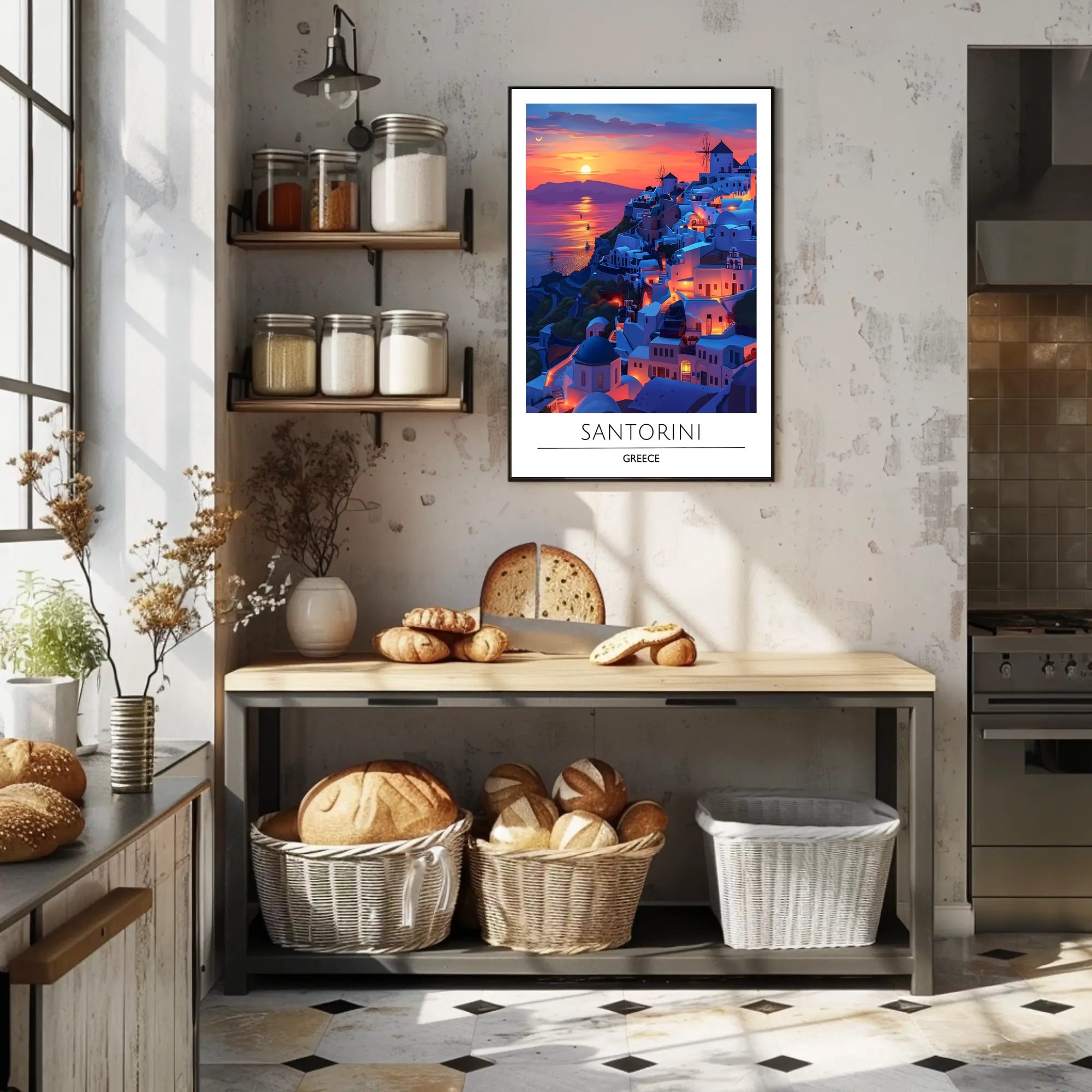 Santorini Sunset Romance Scenic Travel Poster